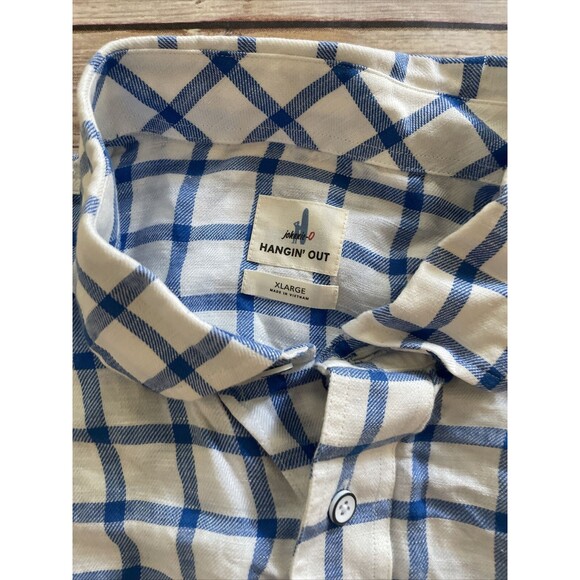 Johnnie-O Hangin Out Blue White Plaid Checker Button Up Long Sleeve Shirt XL - Picture 6 of 9